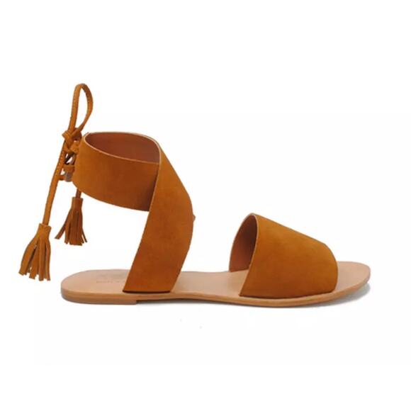 Able‎ Cruz Utility Sandal in Cognac Tan Brown Suede Leather Tie Ankle 9 - Picture 1 of 9